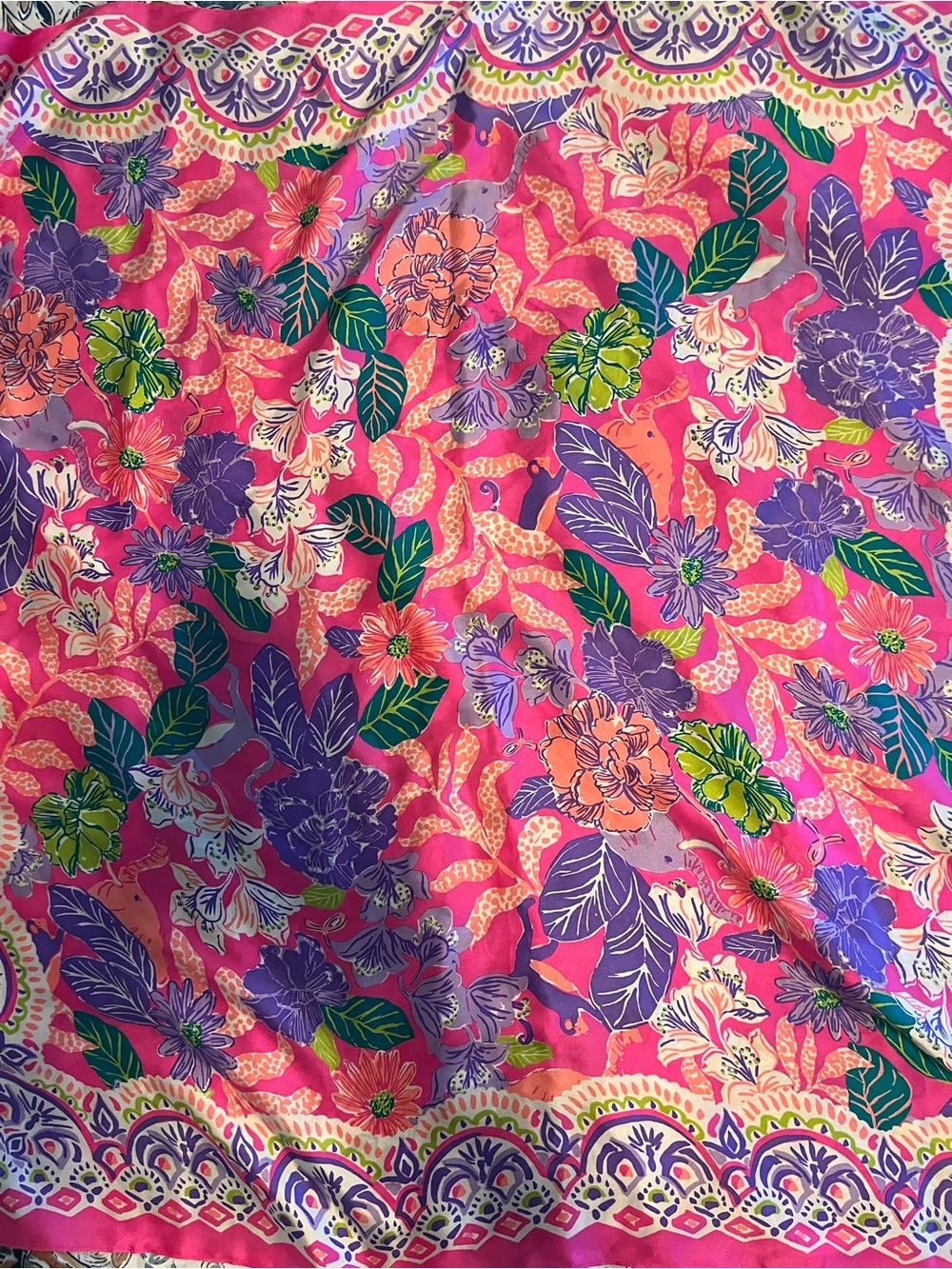 Lilly Pulitzer Pink Floral & Tropical Print Silk Scarf